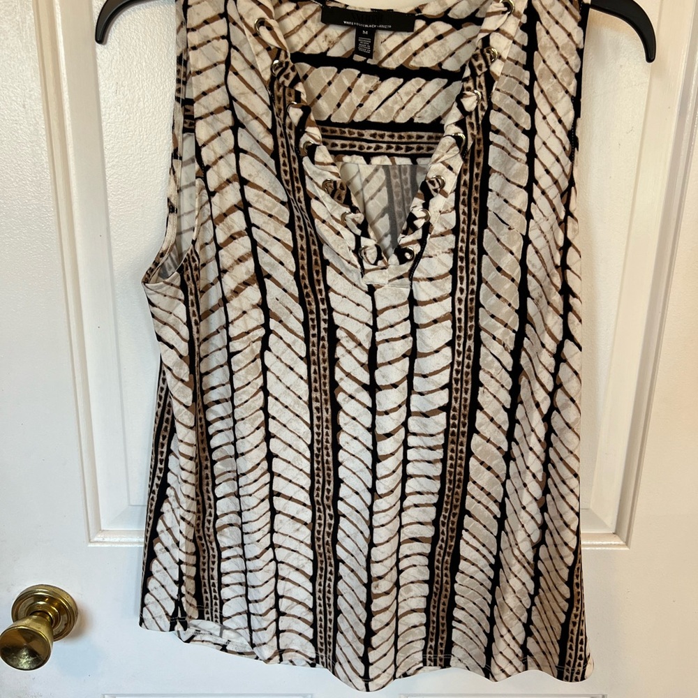 White House Black Market Ruffled Blouse in White and Black NWOT
